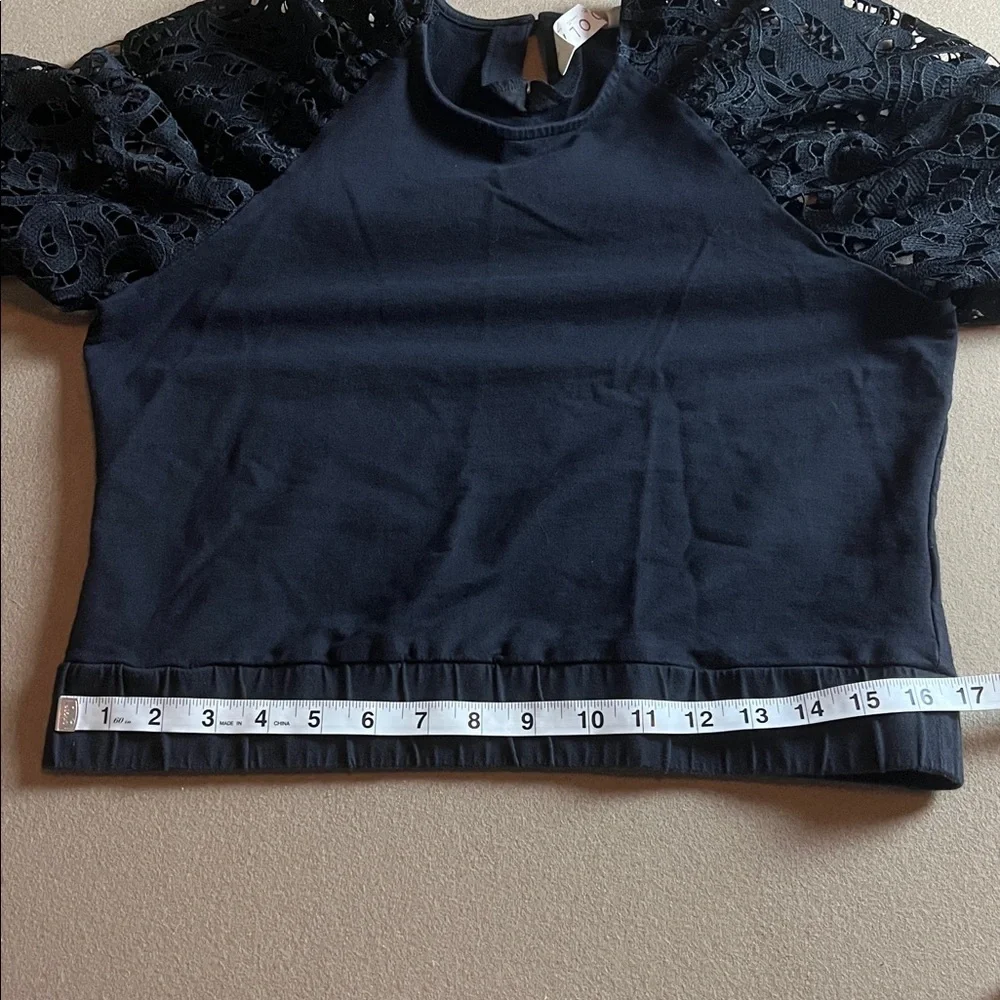 Dolan Anthropologie Lace Puff Sleeve Cropped Black Top - Medium